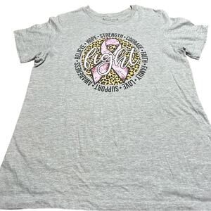 Love Faith Breast Cancer Awareness Gray Graphic Tee with Pink Ribbon Design